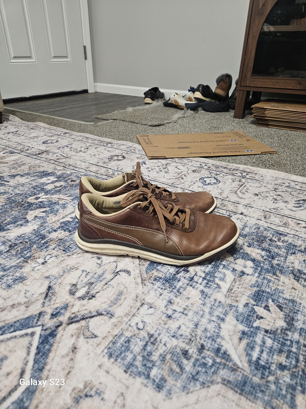 PUMA Men's Leather Spikeless Golf Shoes Brown Lace Up Size 11.5 EU 45 Waterproof